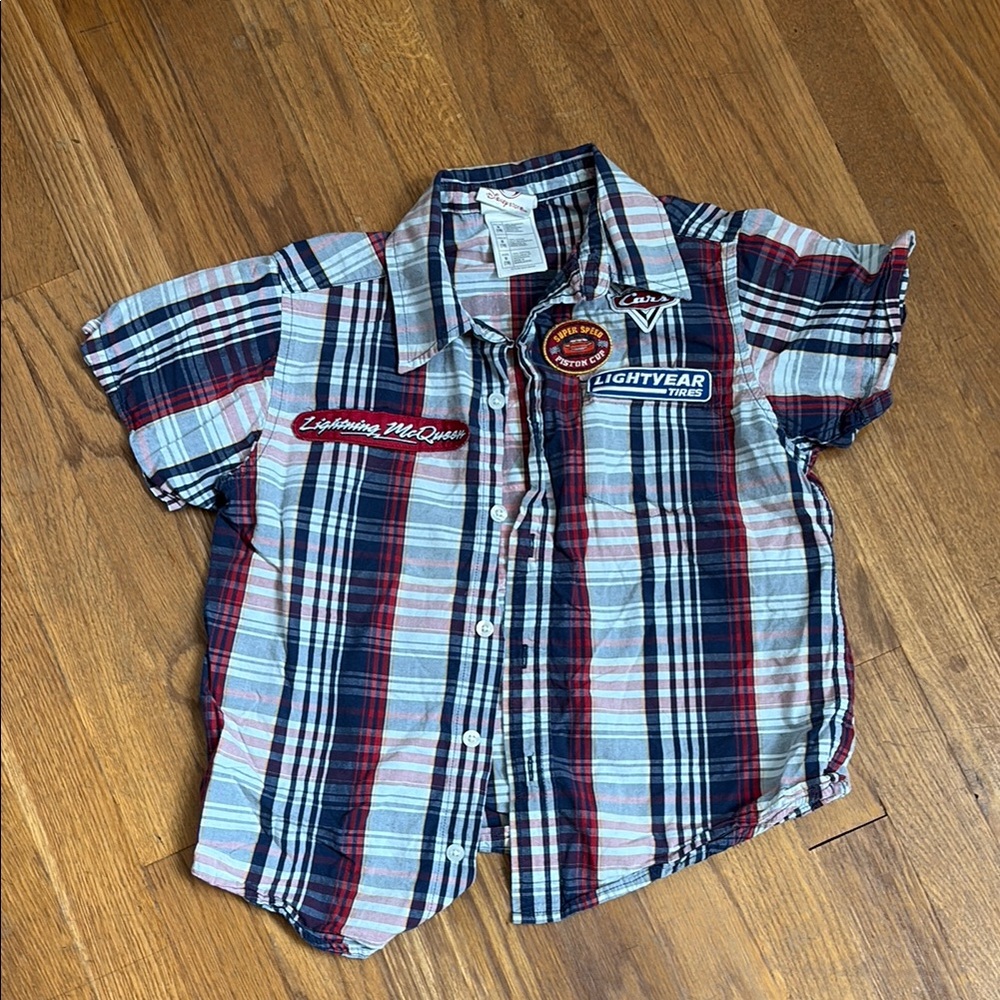 Disney Red and Blue Plaid Button Down Shirt
